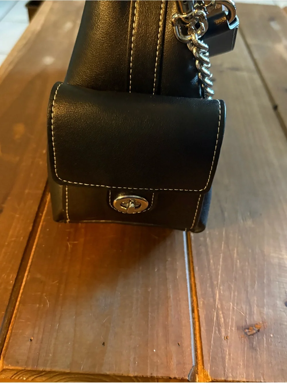 Coach Juliette Black Leather Shoulder Bag with Chain Detail - Picture 9 of 11
